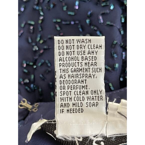 Vintage Peak Evenings Dress Womens 8 Navy Beaded Long Sheer Sleeves Maxi - Picture 9 of 13